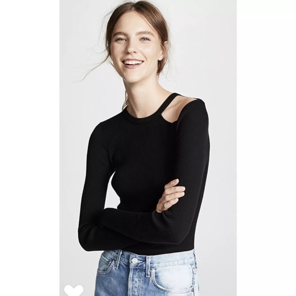 Equipment Adair Cut Out Ribbed Sweater in Black. S/P